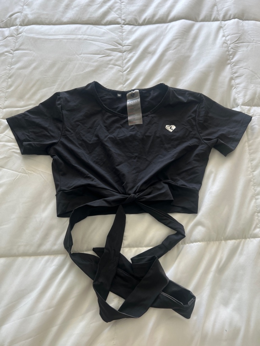 Black Wrap-Front Crop Top - Unbranded